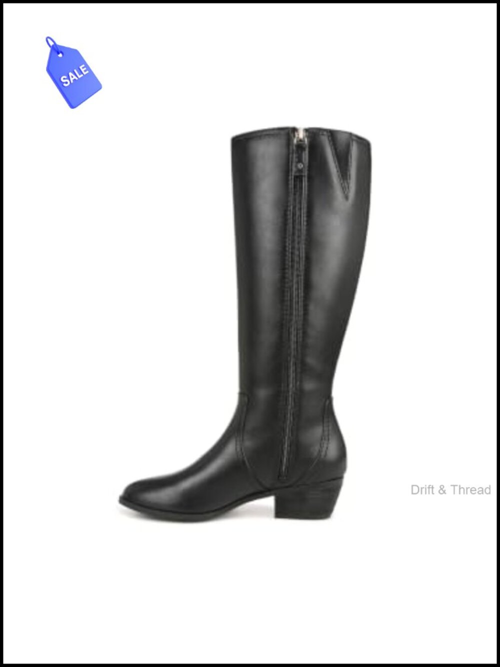Faux Leather Knee-High Riding Boots with Block Heel and Buckle